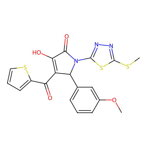 (4E)-4-[hydroxy(thiophen-2-yl)methylidene]-5-(3-methoxyphenyl)-1-[5-(methylsulfanyl)-1,3,4-thiadiazol-2-yl]pyrrolidine-2,3-dione structure