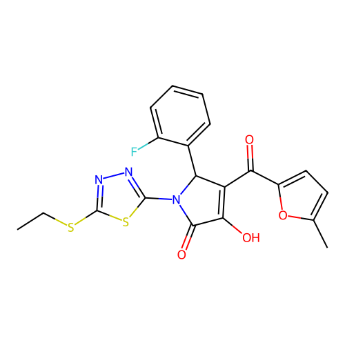 (4E)-1-[5-(ethylsulfanyl)-1,3,4-thiadiazol-2-yl]-5-(2-fluorophenyl)-4-[hydroxy(5-methylfuran-2-yl)methylidene]pyrrolidine-2,3-dione structure