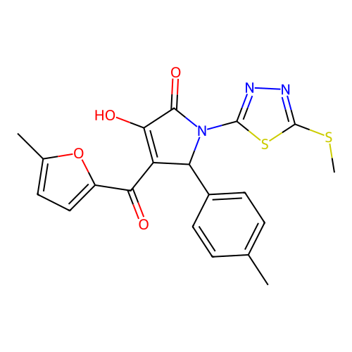 3-hydroxy-4-[(5-methylfuran-2-yl)carbonyl]-5-(4-methylphenyl)-1-[5-(methylsulfanyl)-1,3,4-thiadiazol-2-yl]-1,5-dihydro-2H-pyrrol-2-one structure