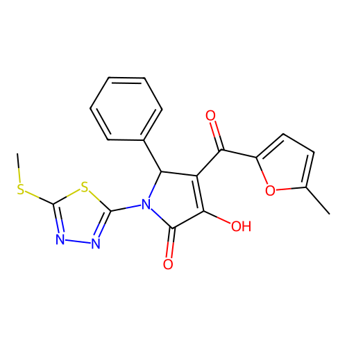 3-hydroxy-4-[(5-methylfuran-2-yl)carbonyl]-1-[5-(methylsulfanyl)-1,3,4-thiadiazol-2-yl]-5-phenyl-1,5-dihydro-2H-pyrrol-2-one structure