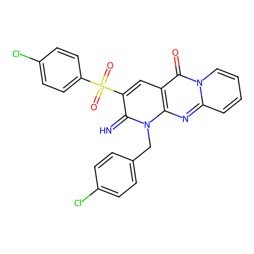 1-(4-chlorobenzyl)-3-[(4-chlorophenyl)sulfonyl]-2-imino-1,2-dihydro-5H-dipyrido[1,2-a:2',3'-d]pyrimidin-5-one structure