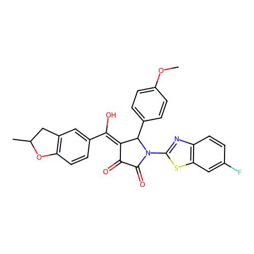 (4E)-1-(6-fluoro-1,3-benzothiazol-2-yl)-4-[hydroxy(2-methyl-2,3-dihydro-1-benzofuran-5-yl)methylidene]-5-(4-methoxyphenyl)pyrrolidine-2,3-dione structure