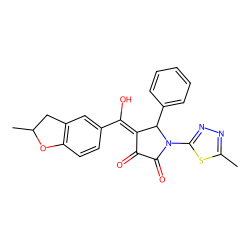(4E)-4-[hydroxy(2-methyl-2,3-dihydro-1-benzofuran-5-yl)methylidene]-1-(5-methyl-1,3,4-thiadiazol-2-yl)-5-phenylpyrrolidine-2,3-dione structure