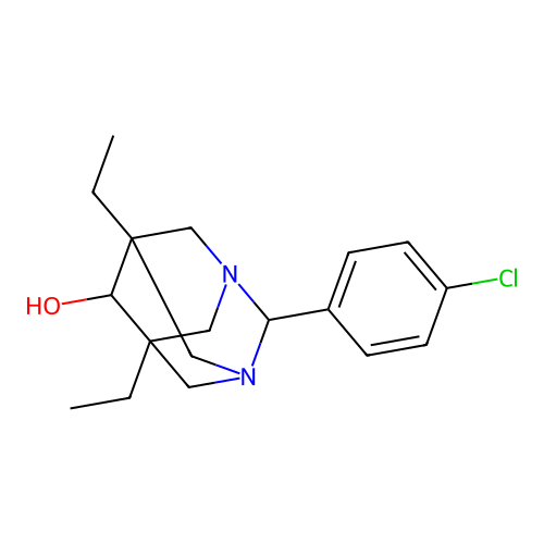(1r,5R,7S)-2-(4-chlorophenyl)-5,7-diethyl-1,3-diazaadamantan-6-ol structure