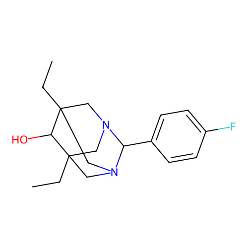 5,7-Diethyl-2-(4-fluorophenyl)-1,3-diazatricyclo[3.3.1.1~3,7~]decan-6-ol structure