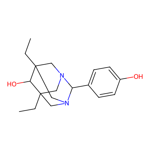 (1r,5R,7S)-5,7-diethyl-2-(4-hydroxyphenyl)-1,3-diazaadamantan-6-ol structure