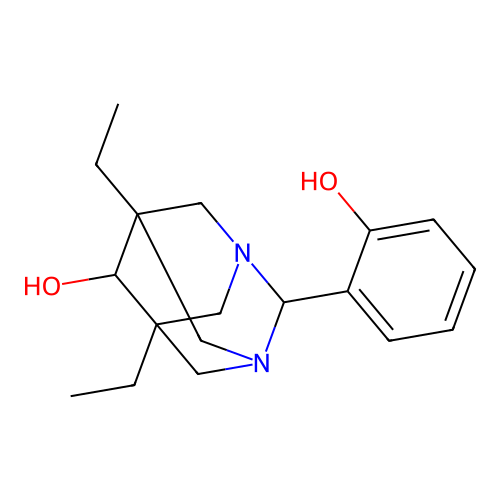 (1r,5R,7S)-5,7-diethyl-2-(2-hydroxyphenyl)-1,3-diazaadamantan-6-ol structure