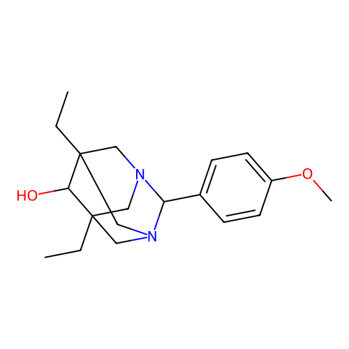 (1r,5R,7S)-5,7-diethyl-2-(4-methoxyphenyl)-1,3-diazaadamantan-6-ol structure