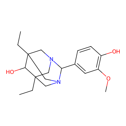 (1r,5R,7S)-5,7-diethyl-2-(4-hydroxy-3-methoxyphenyl)-1,3-diazaadamantan-6-ol structure