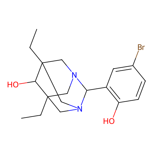 (1r,5R,7S)-2-(5-bromo-2-hydroxyphenyl)-5,7-diethyl-1,3-diazaadamantan-6-ol structure