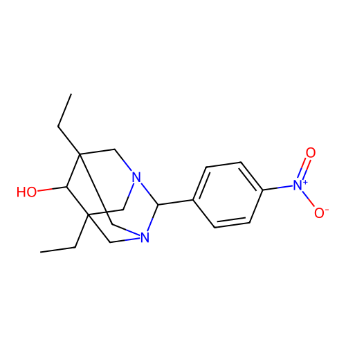 (1r,5R,7S)-5,7-diethyl-2-(4-nitrophenyl)-1,3-diazaadamantan-6-ol structure
