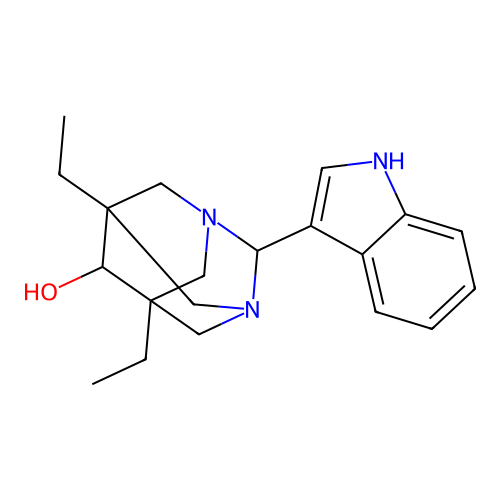 (1r,5R,7S)-5,7-diethyl-2-(1H-indol-3-yl)-1,3-diazaadamantan-6-ol structure