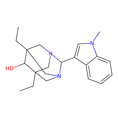 (1r,5R,7S)-5,7-diethyl-2-(1-methyl-1H-indol-3-yl)-1,3-diazaadamantan-6-ol structure