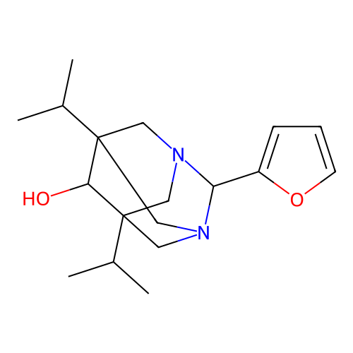 (1r,5R,7S)-2-(furan-2-yl)-5,7-diisopropyl-1,3-diazaadamantan-6-ol structure