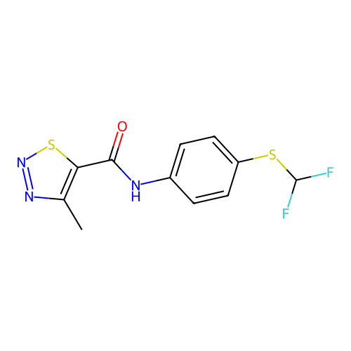 N-[4-(difluoromethylsulfanyl)phenyl]-4-methylthiadiazole-5-carboxamide structure