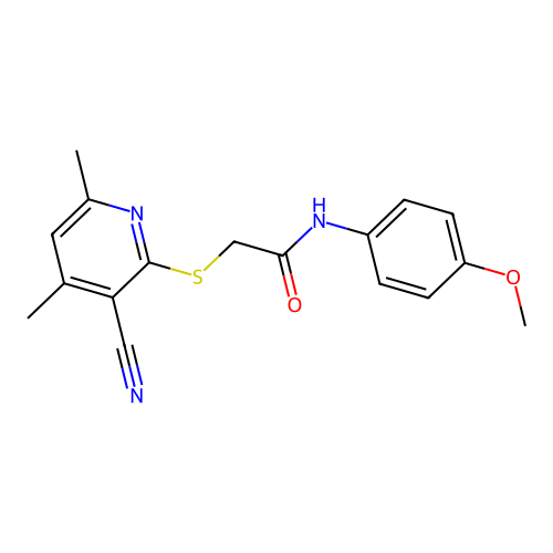 2-((3-Cyano-4,6-dimethylpyridin-2-yl)thio)-N-(4-methoxyphenyl)acetamide structure