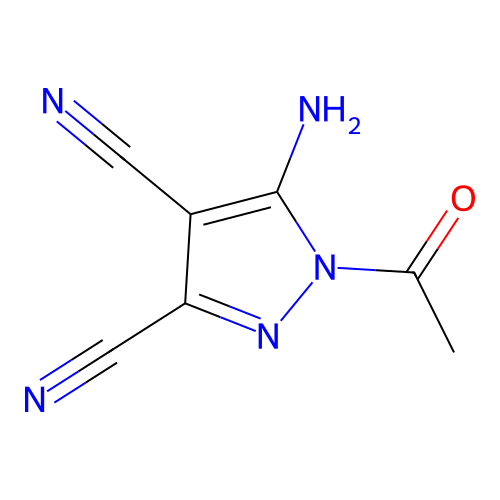 1-acetyl-5-amino-1H-pyrazole-3,4-dicarbonitrile structure