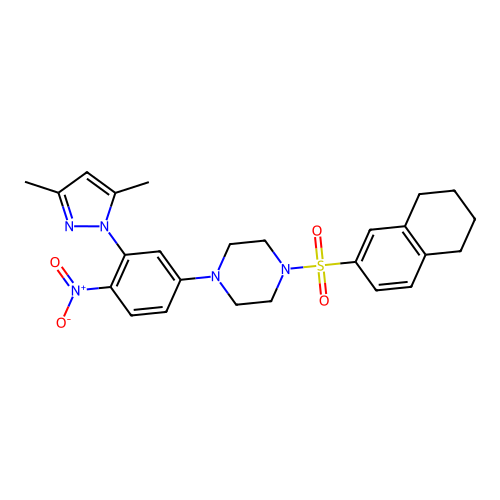 1-[3-(3,5-dimethylpyrazol-1-yl)-4-nitrophenyl]-4-(5,6,7,8-tetrahydronaphthalen-2-ylsulfonyl)piperazine structure