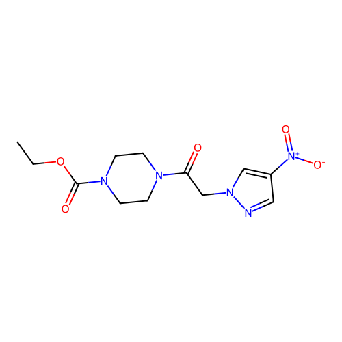 Ethyl 4-[2-(4-nitropyrazol-1-yl)acetyl]piperazine-1-carboxylate structure