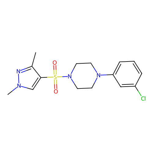 1-(3-chlorophenyl)-4-((1,3-dimethyl-1H-pyrazol-4-yl)sulfonyl)piperazine structure