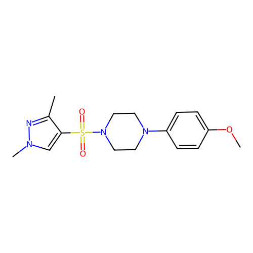 1-((1,3-dimethyl-1H-pyrazol-4-yl)sulfonyl)-4-(4-methoxyphenyl)piperazine structure