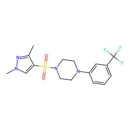 1-(1,3-Dimethylpyrazol-4-yl)sulfonyl-4-[3-(trifluoromethyl)phenyl]piperazine structure