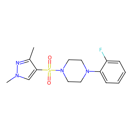 1-[(1,3-dimethyl-1H-pyrazol-4-yl)sulfonyl]-4-(2-fluorophenyl)piperazine structure