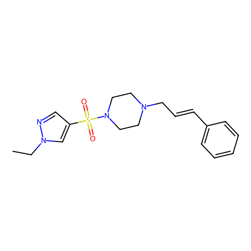 1-(1-ethylpyrazol-4-yl)sulfonyl-4-[(E)-3-phenylprop-2-enyl]piperazine structure