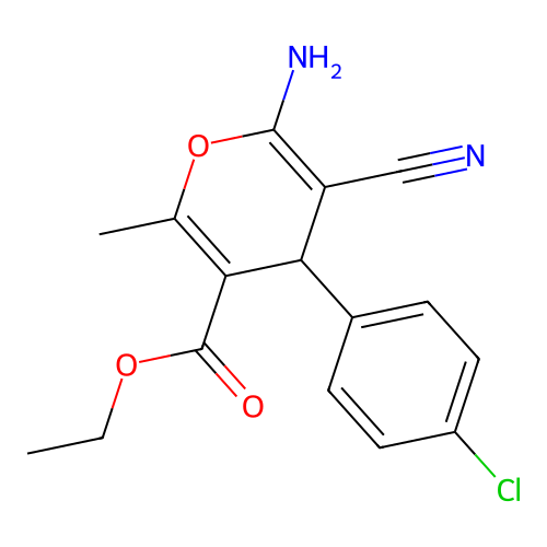 Ethyl 6-amino-4-(4-chlorophenyl)-5-cyano-2-methyl-4H-pyran-3-carboxylate structure
