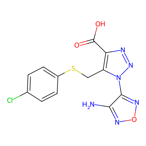 1-(4-amino-1,2,5-oxadiazol-3-yl)-5-(((4-chlorophenyl)thio)methyl)-1H-1,2,3-triazole-4-carboxylic acid structure