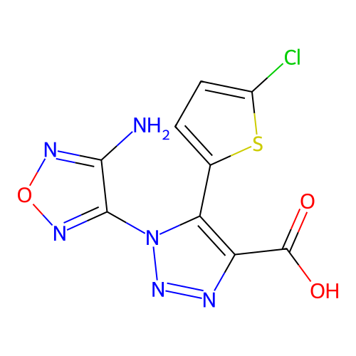 1-(4-amino-1,2,5-oxadiazol-3-yl)-5-(5-chlorothiophen-2-yl)-1H-1,2,3-triazole-4-carboxylic acid structure