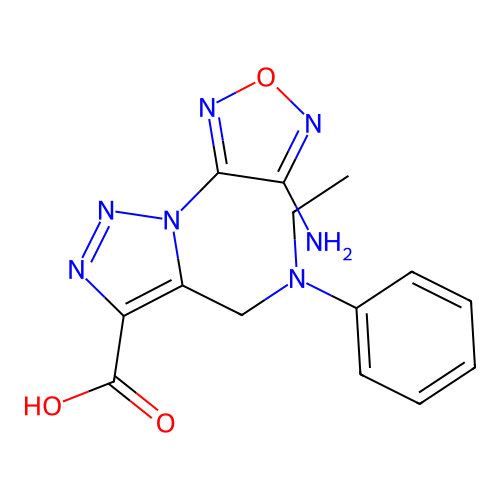1-(4-amino-1,2,5-oxadiazol-3-yl)-5-((ethyl(phenyl)amino)methyl)-1H-1,2,3-triazole-4-carboxylic acid structure