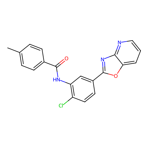 N-[2-chloro-5-([1,3]oxazolo[4,5-b]pyridin-2-yl)phenyl]-4-methylbenzamide structure