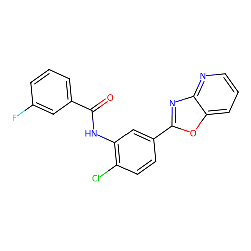 N-(2-chloro-5-[1,3]oxazolo[4,5-b]pyridin-2-ylphenyl)-3-fluorobenzamide structure