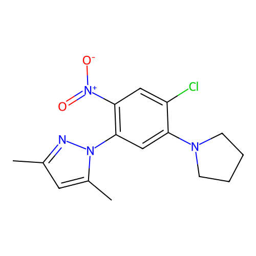 1-(4-chloro-2-nitro-5-(pyrrolidin-1-yl)phenyl)-3,5-dimethyl-1H-pyrazole structure