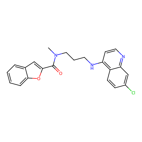 N-{3-[(7-chloroquinolin-4-yl)amino]propyl}-N-methyl-1-benzofuran-2-carboxamide structure