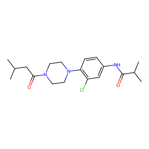 N-[3-chloro-4-[4-(3-methylbutanoyl)piperazin-1-yl]phenyl]-2-methylpropanamide structure