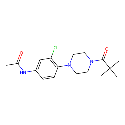 N-[3-chloro-4-[4-(2,2-dimethylpropanoyl)piperazin-1-yl]phenyl]acetamide structure
