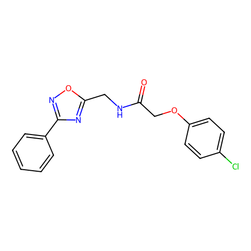2-(4-chlorophenoxy)-N-[(3-phenyl-1,2,4-oxadiazol-5-yl)methyl]acetamide structure