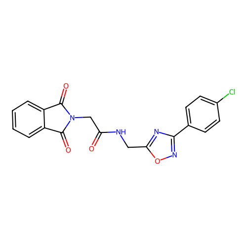 N-[[3-(4-chlorophenyl)-1,2,4-oxadiazol-5-yl]methyl]-2-(1,3-dioxoisoindol-2-yl)acetamide structure