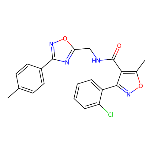 3-(2-chlorophenyl)-5-methyl-N-{[3-(4-methylphenyl)-1,2,4-oxadiazol-5-yl]methyl}-1,2-oxazole-4-carboxamide structure