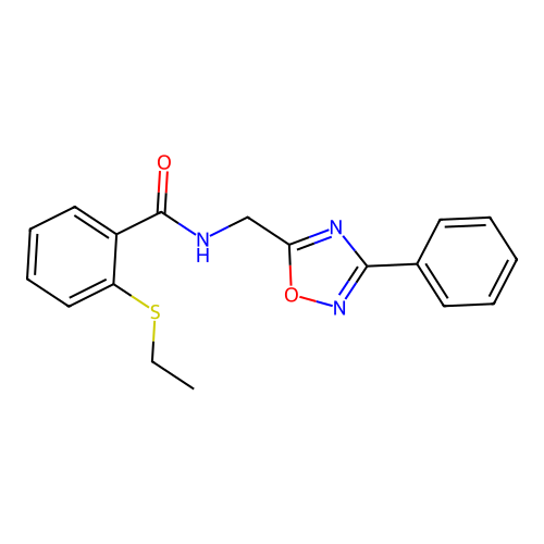 2-ethylsulfanyl-N-[(3-phenyl-1,2,4-oxadiazol-5-yl)methyl]benzamide structure