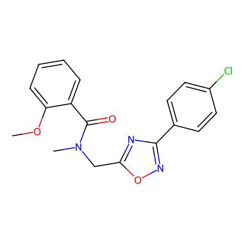 N-[[3-(4-chlorophenyl)-1,2,4-oxadiazol-5-yl]methyl]-2-methoxy-N-methylbenzamide structure