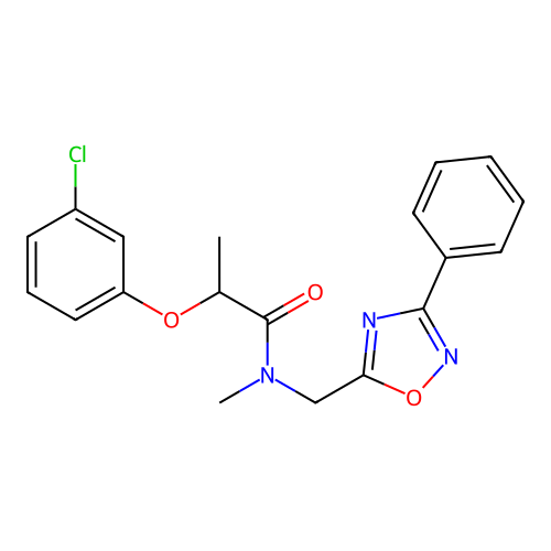 2-(3-chlorophenoxy)-N-methyl-N-[(3-phenyl-1,2,4-oxadiazol-5-yl)methyl]propanamide structure