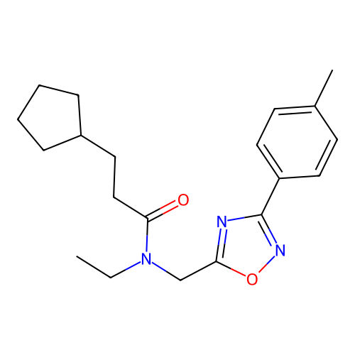 3-cyclopentyl-N-ethyl-N-[[3-(4-methylphenyl)-1,2,4-oxadiazol-5-yl]methyl]propanamide structure