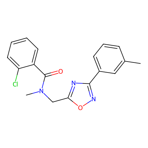 2-chloro-N-methyl-N-[[3-(3-methylphenyl)-1,2,4-oxadiazol-5-yl]methyl]benzamide structure