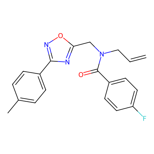 4-fluoro-N-[[3-(4-methylphenyl)-1,2,4-oxadiazol-5-yl]methyl]-N-prop-2-enylbenzamide structure