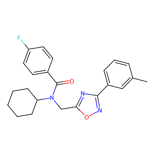 N-cyclohexyl-4-fluoro-N-((3-(m-tolyl)-1,2,4-oxadiazol-5-yl)methyl)benzamide structure