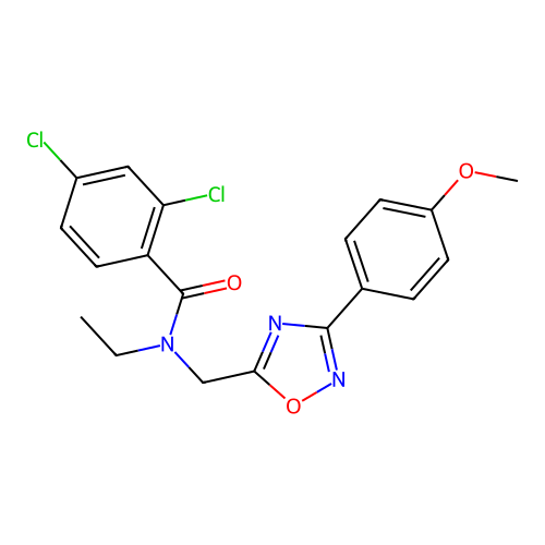 2,4-dichloro-N-ethyl-N-((3-(4-methoxyphenyl)-1,2,4-oxadiazol-5-yl)methyl)benzamide structure