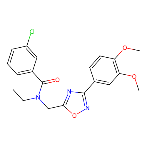 3-chloro-N-[[3-(3,4-dimethoxyphenyl)-1,2,4-oxadiazol-5-yl]methyl]-N-ethylbenzamide structure